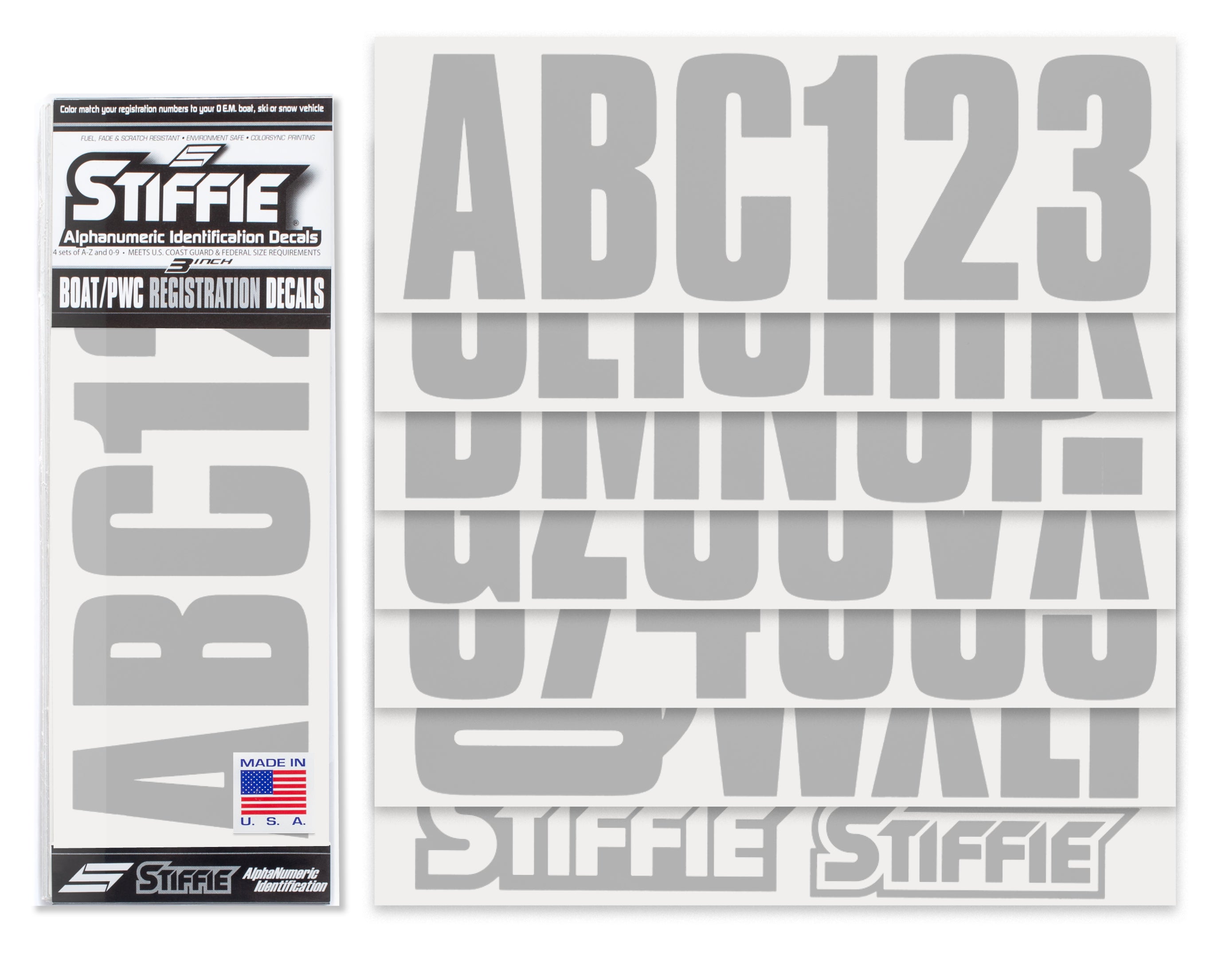 STIFFIE Uniline Silver 3" ID Kit Alpha-Numeric Registration Identification Numbers Stickers Decals for Boats & Personal Watercraft