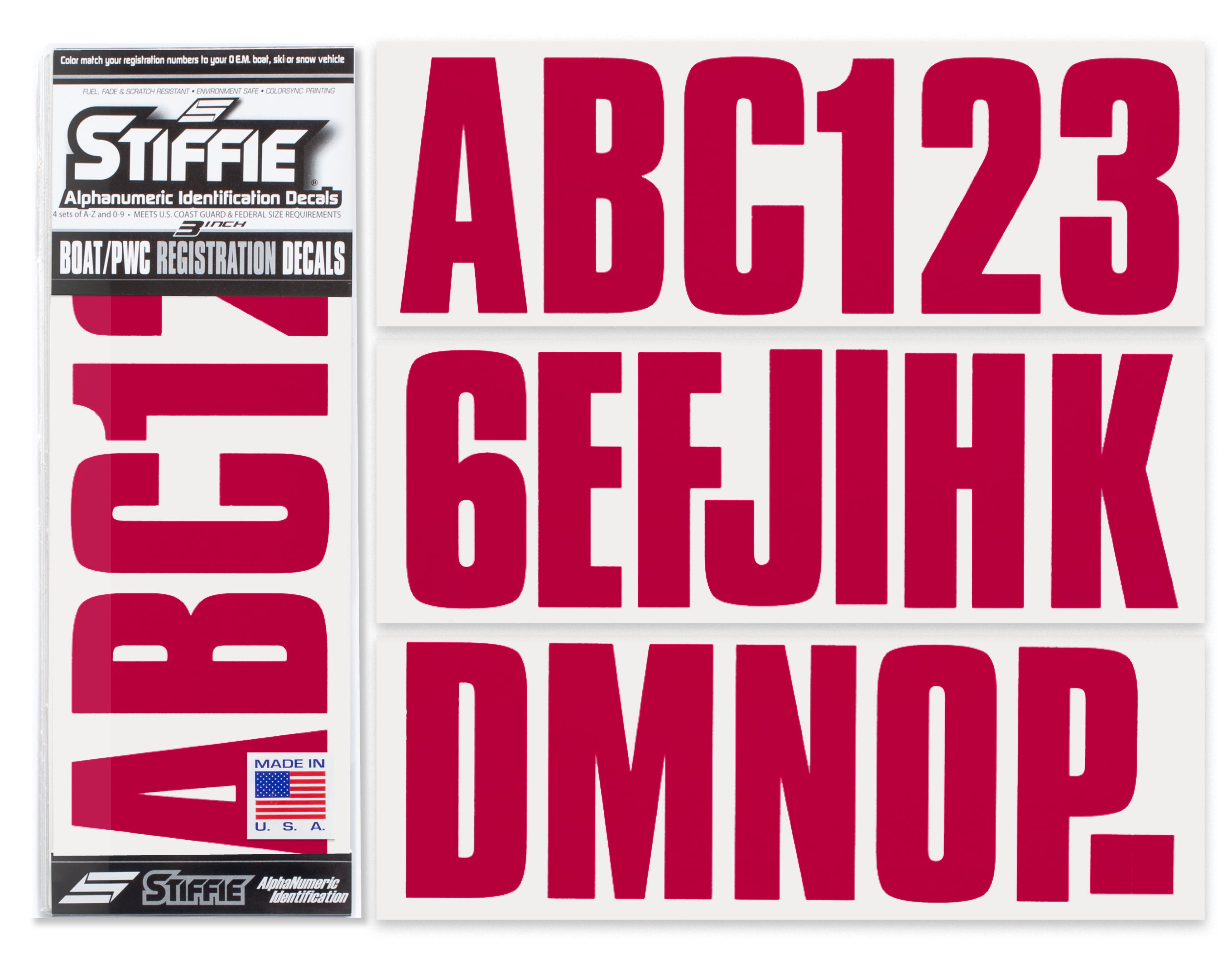 STIFFIE Uniline Burgundy 3" ID Kit Alpha-Numeric Registration Identification Numbers Stickers Decals for Boats & Personal Watercraft