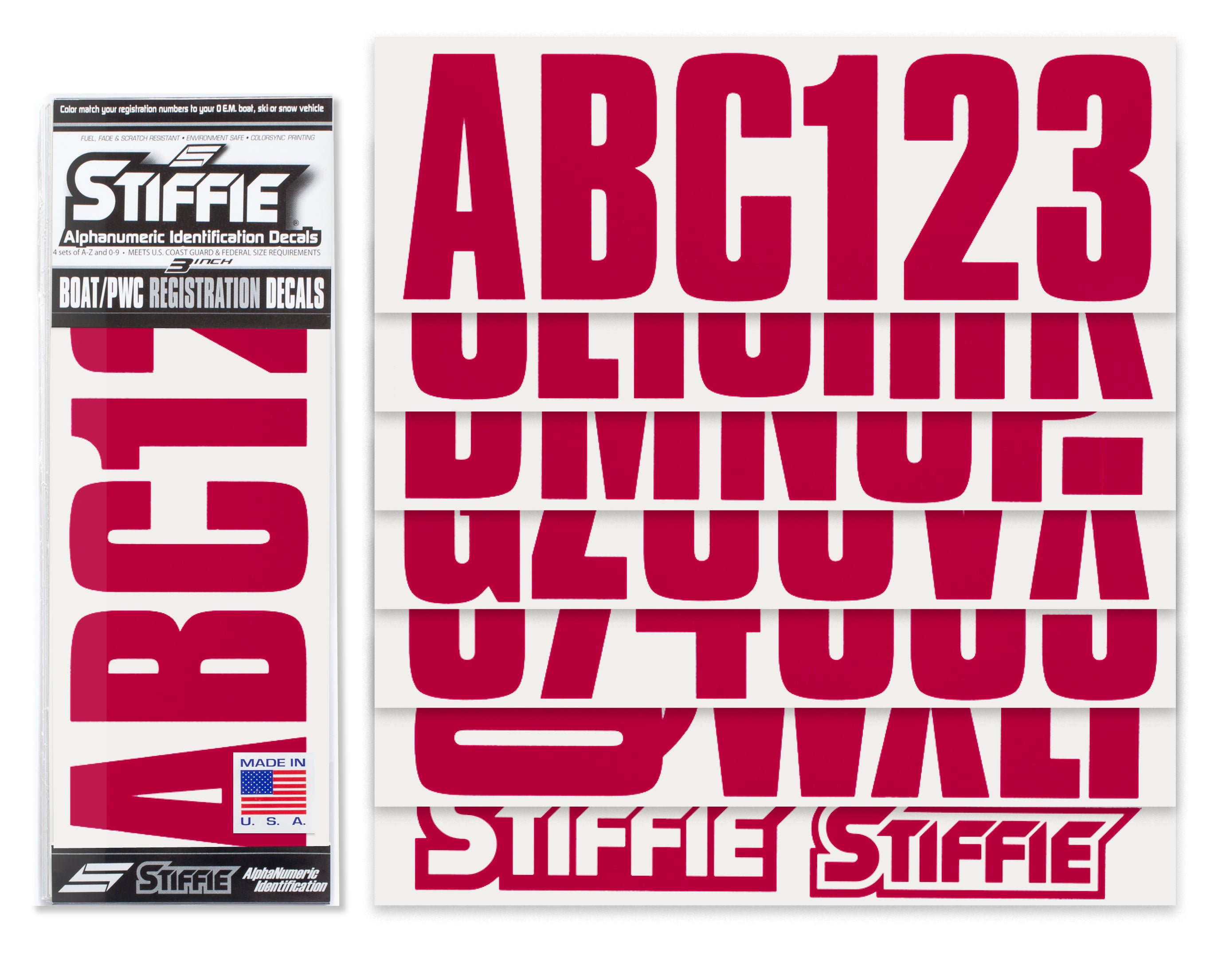 STIFFIE Uniline Burgundy 3" ID Kit Alpha-Numeric Registration Identification Numbers Stickers Decals for Boats & Personal Watercraft