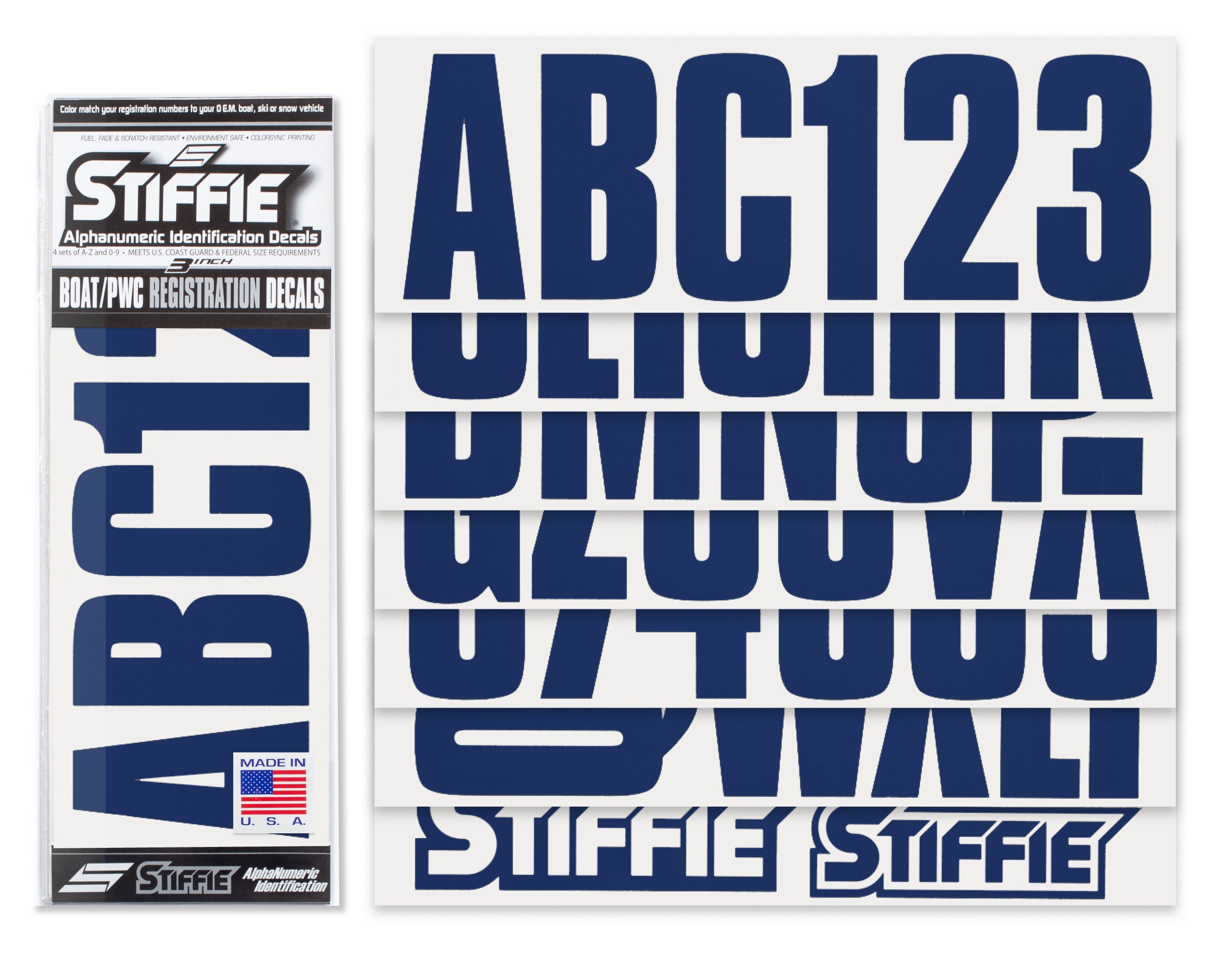 STIFFIE Uniline Navy 3" ID Kit Alpha-Numeric Registration Identification Numbers Stickers Decals for Boats & Personal Watercraft