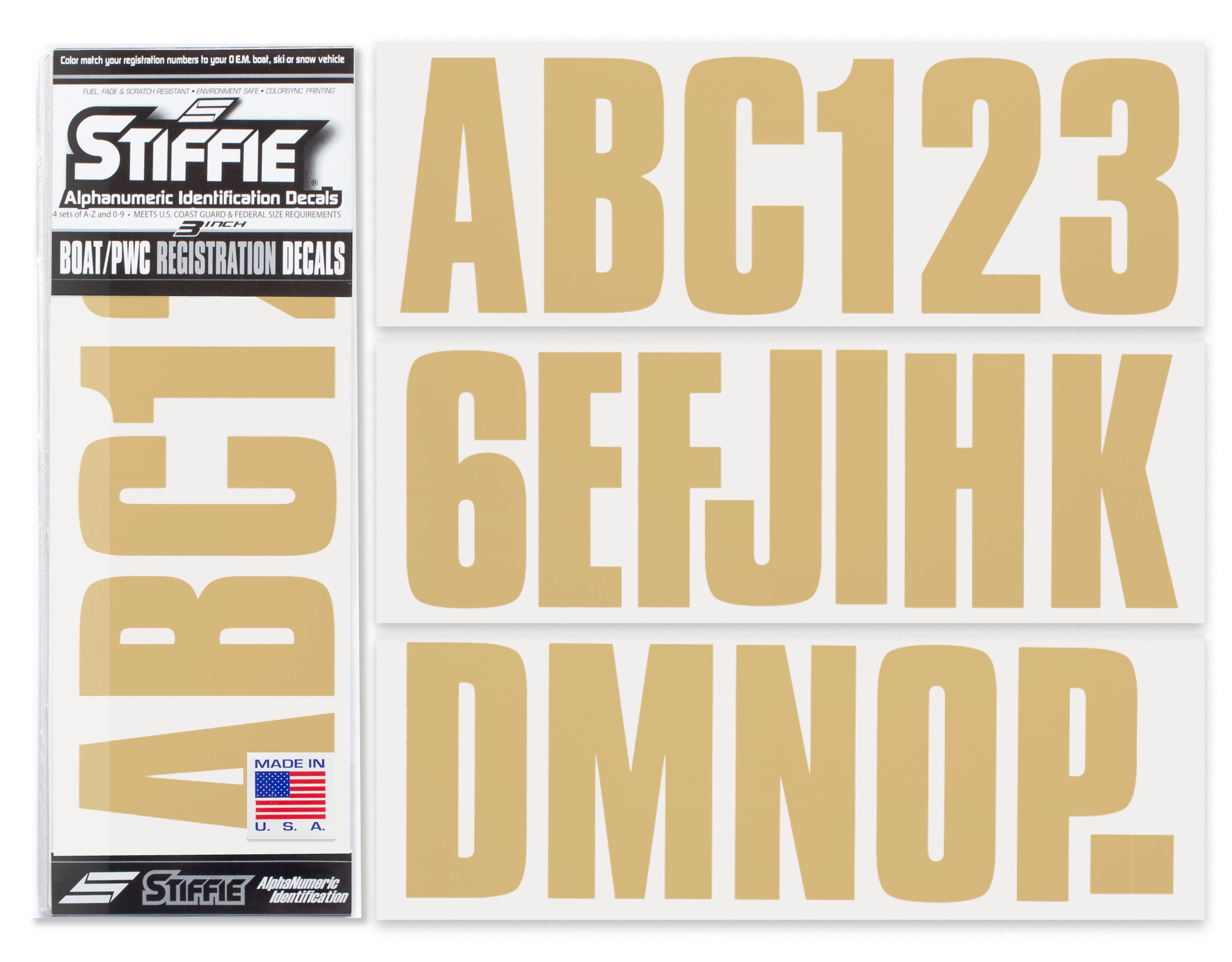 STIFFIE Uniline Tan 3" ID Kit Alpha-Numeric Registration Identification Numbers Stickers Decals for Boats & Personal Watercraft