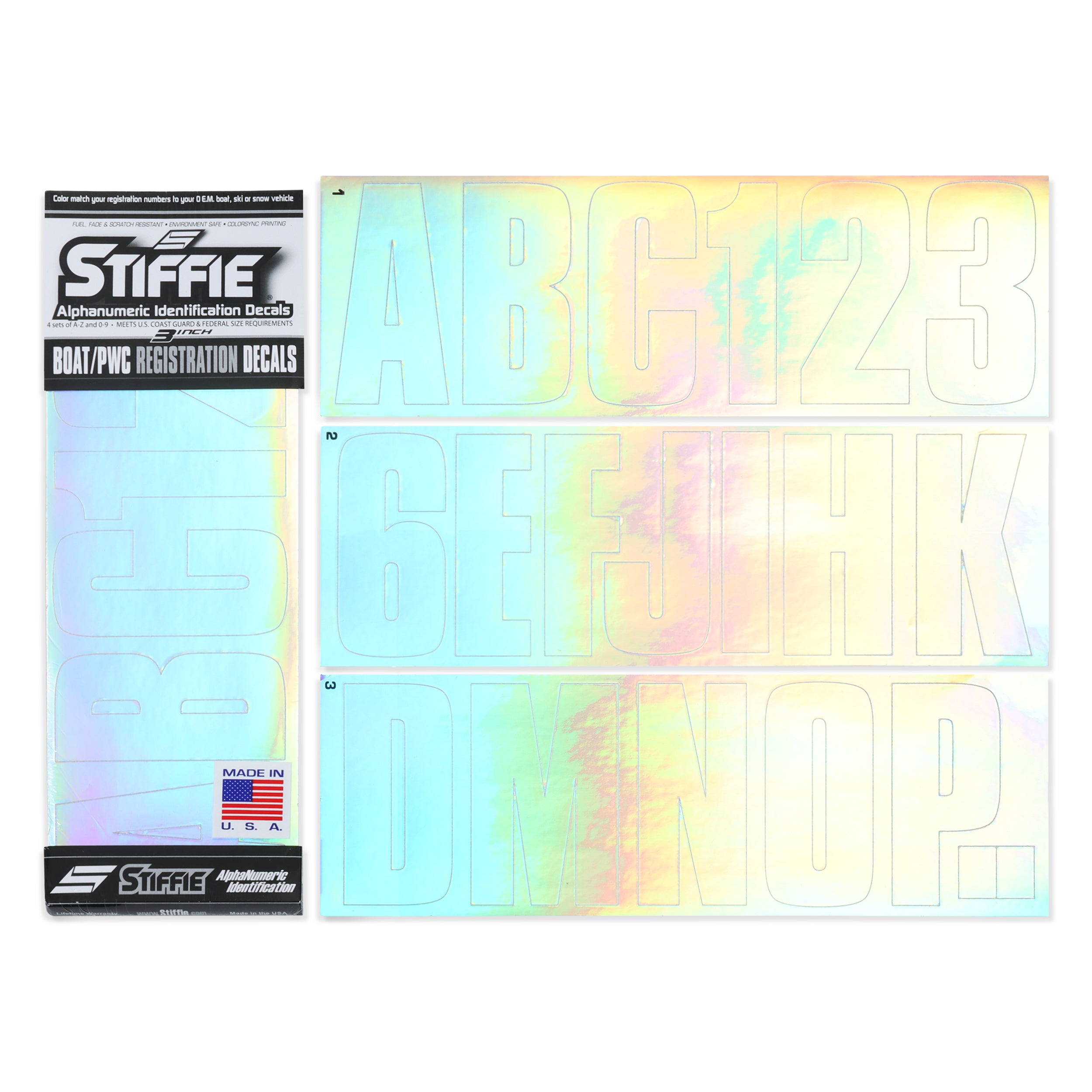 STIFFIE Uniline Chrome 3" ID Kit Alpha-Numeric Registration Identification Numbers Stickers Decals for Boats & Personal Watercraft