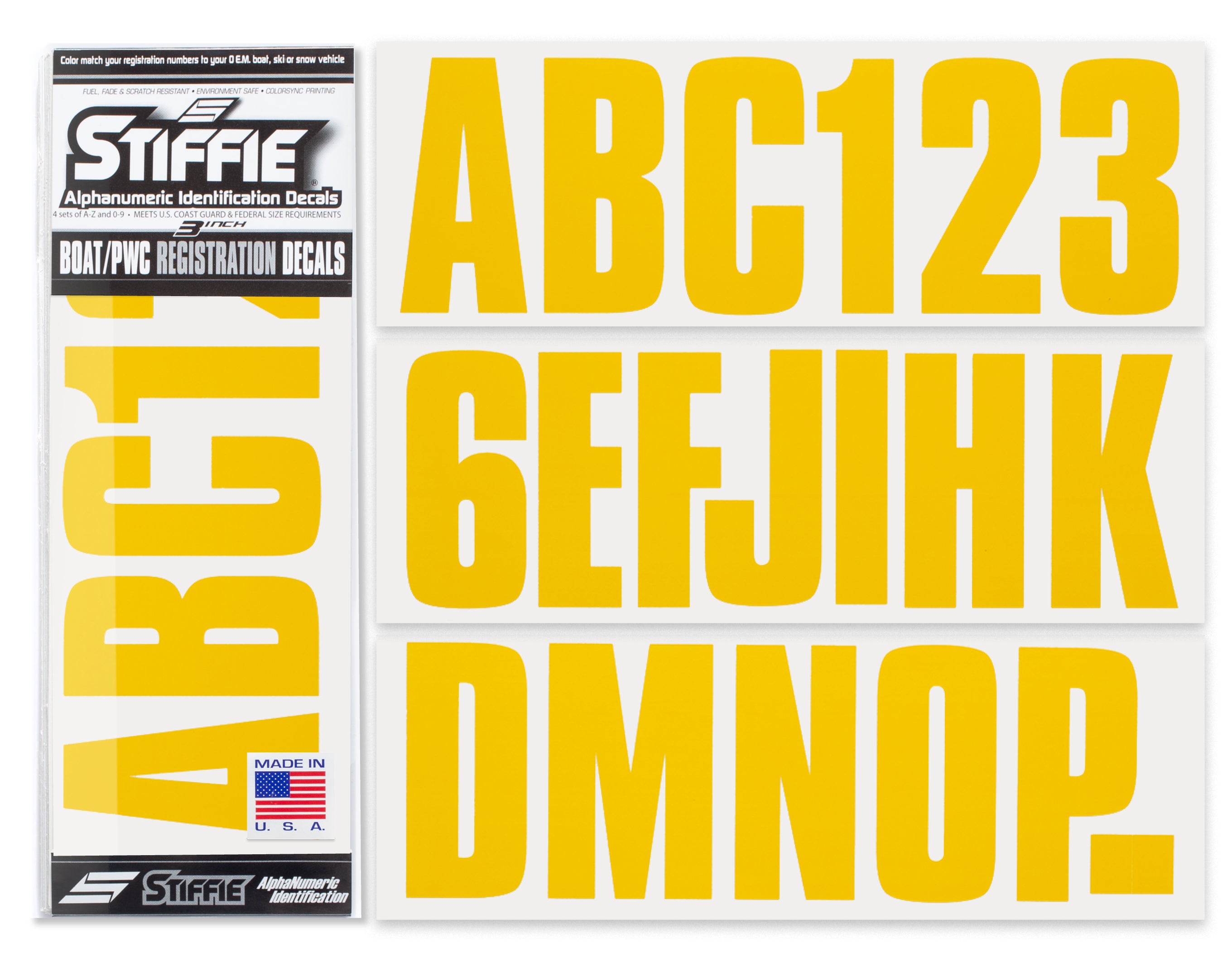 STIFFIE Uniline Sun Gold 3" ID Kit Alpha-Numeric Registration Identification Numbers Stickers Decals for Boats & Personal Watercraft
