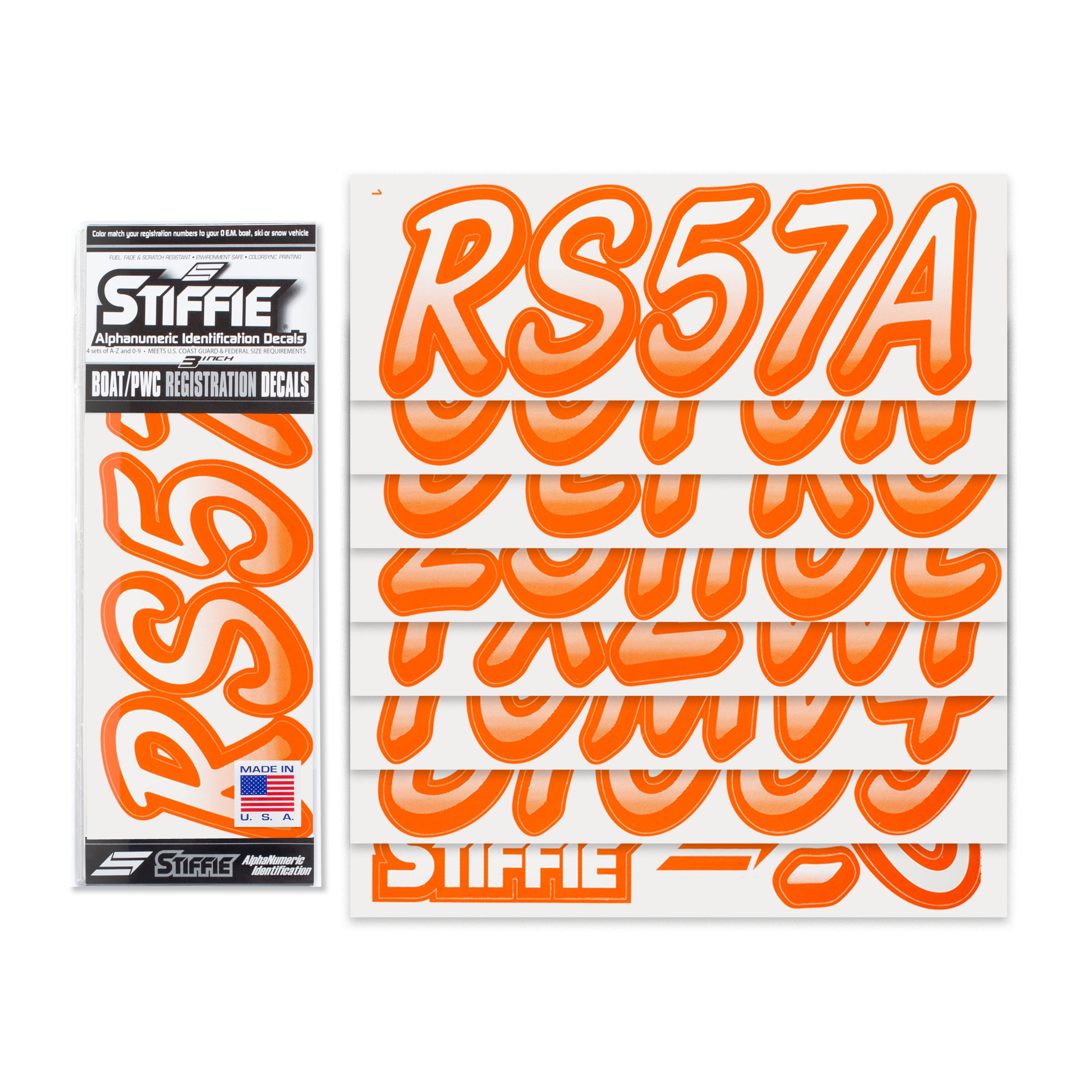 STIFFIE Whipline White/Orange 3" Boat & PWC Registration Decals • Numbers Letters Stickers