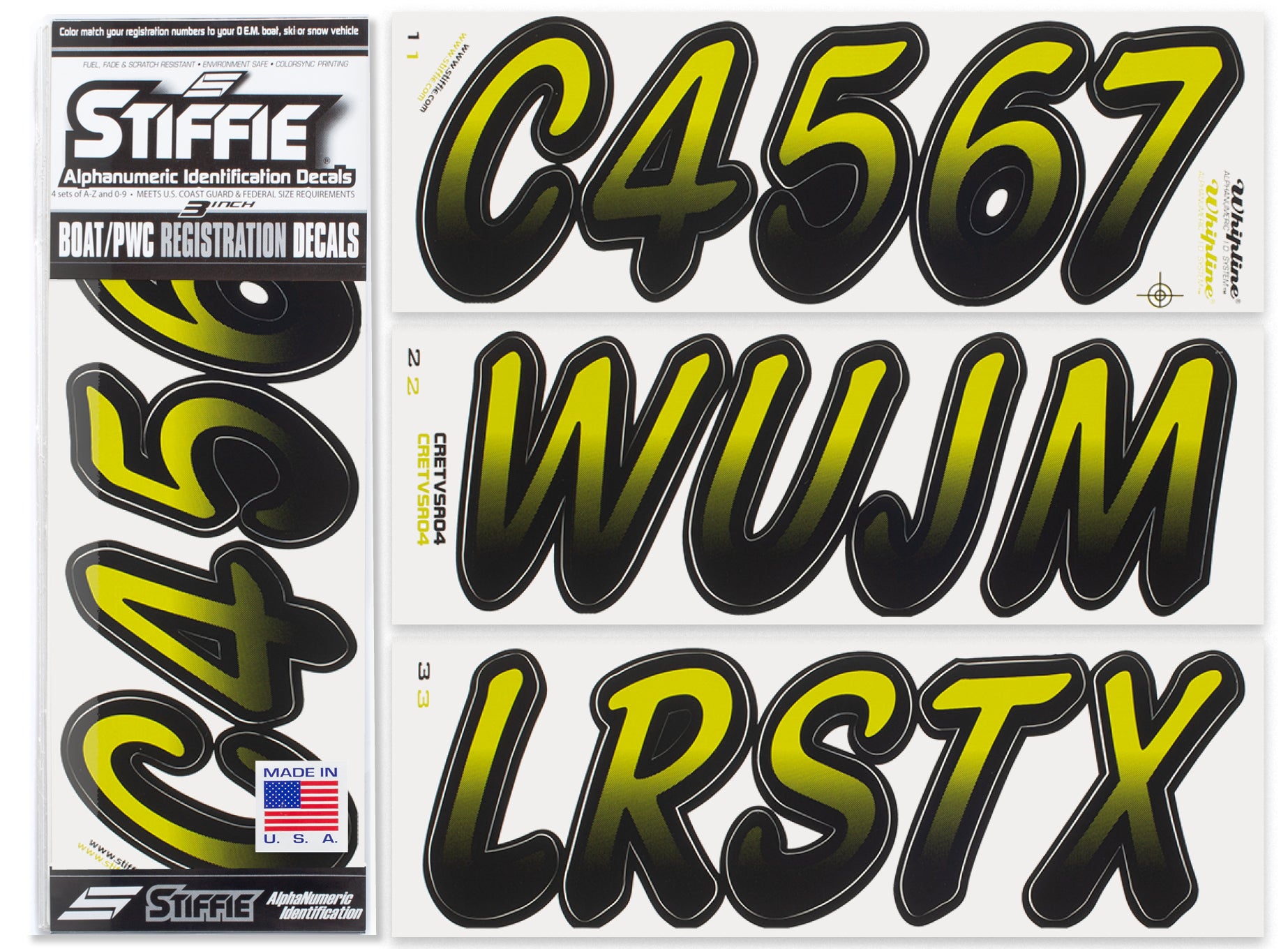 STIFFIE Whipline Jade/Black 3" Boat & PWC Registration Decals • Numbers Letters Stickers