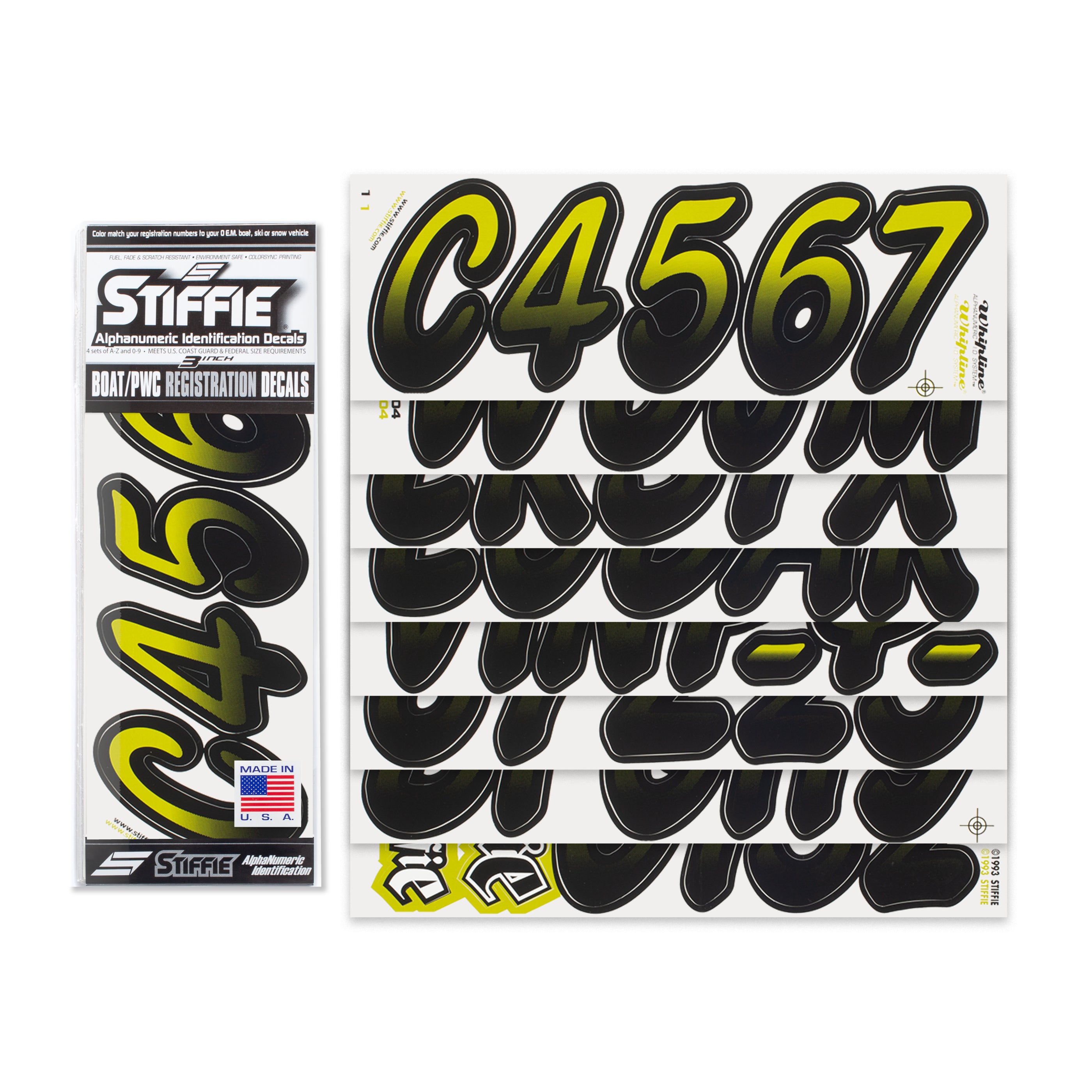STIFFIE Whipline Jade/Black 3" Boat & PWC Registration Decals • Numbers Letters Stickers
