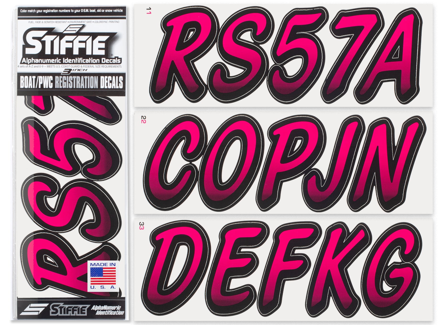 STIFFIE Whipline Berry/Black 3" Boat & PWC Registration Decals • Numbers Letters Stickers