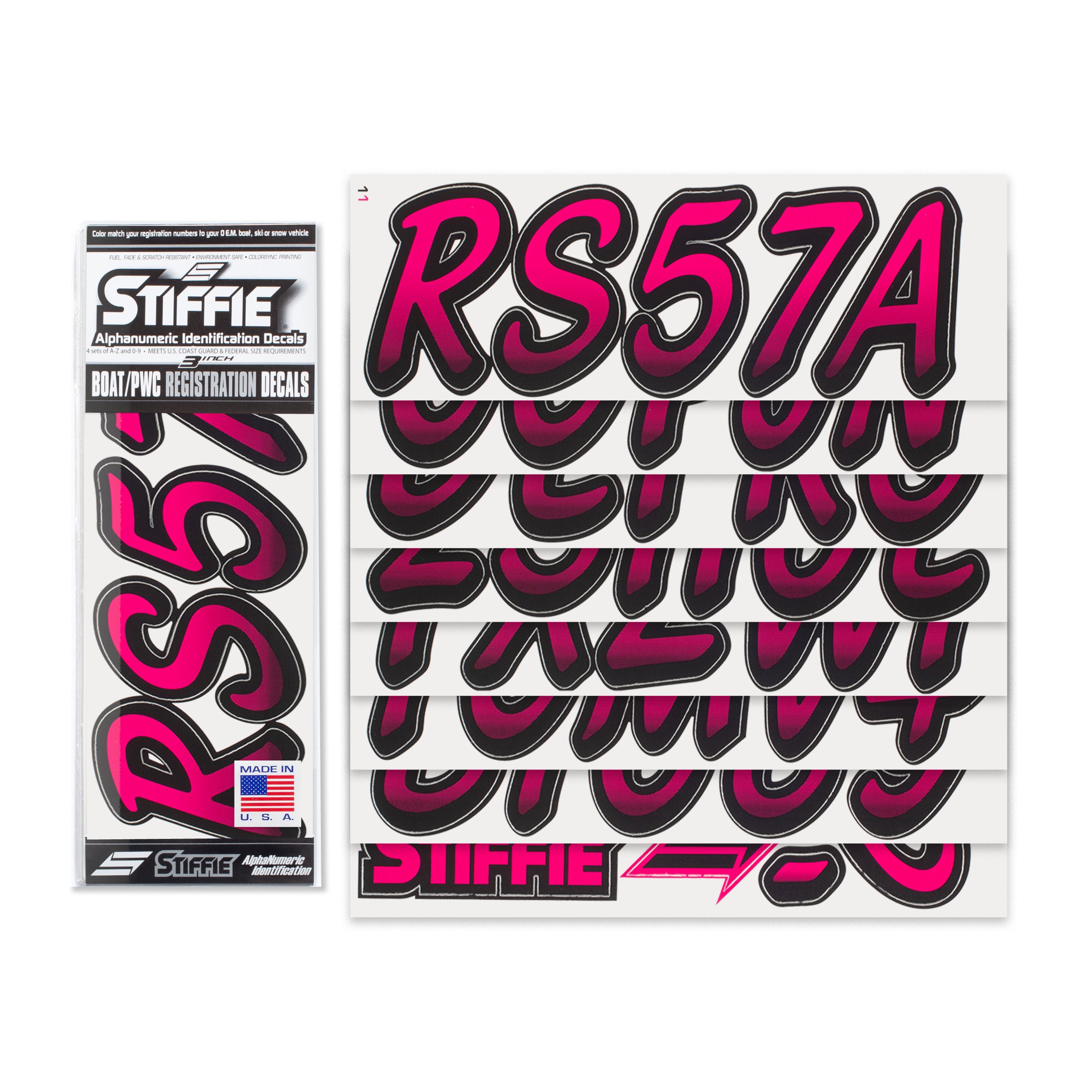 STIFFIE Whipline Berry/Black 3" Boat & PWC Registration Decals • Numbers Letters Stickers