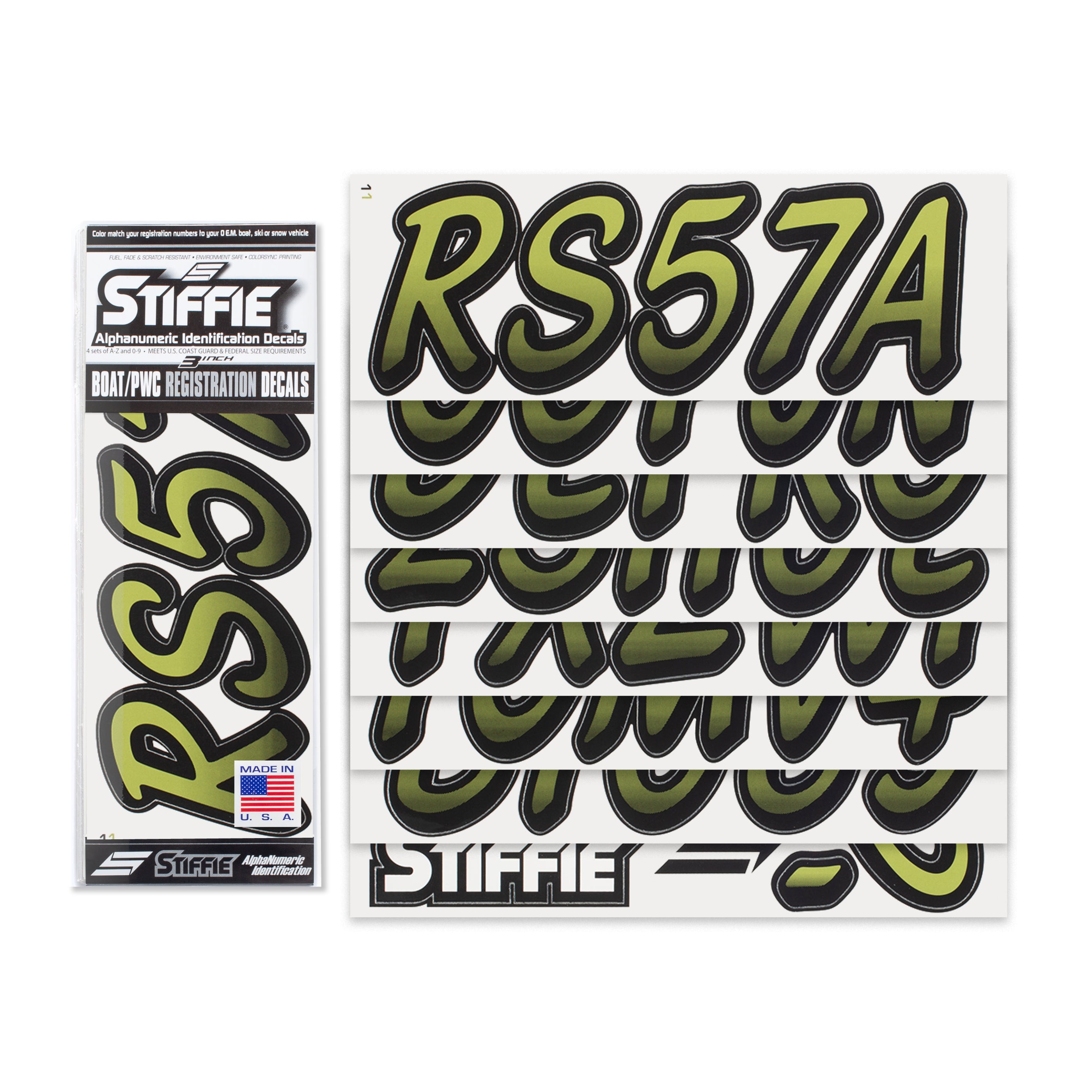 STIFFIE Whipline Moss/Black 3" Boat & PWC Registration Decals • Numbers Letters Stickers