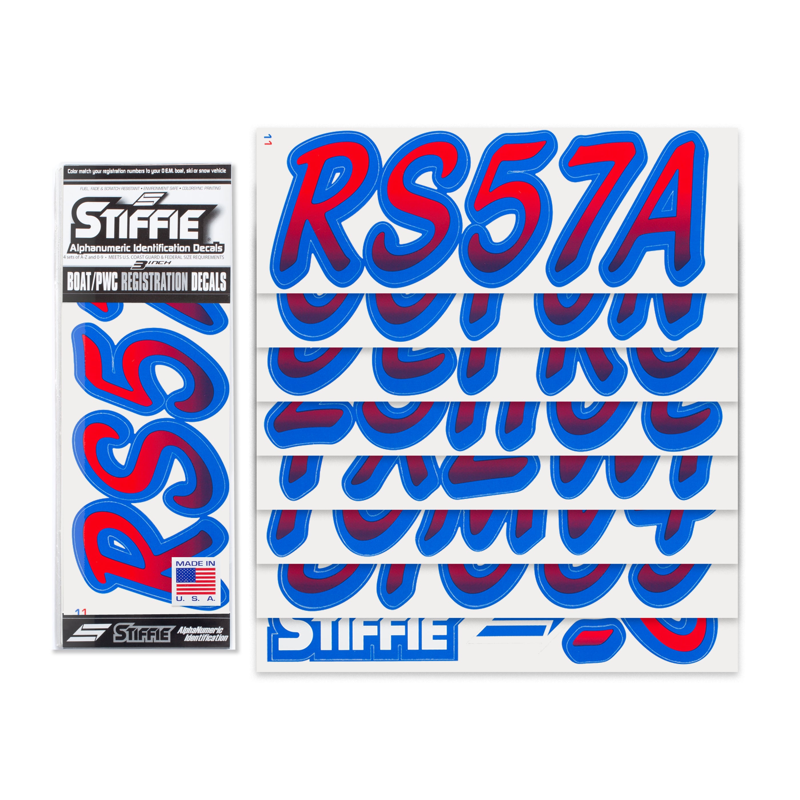 STIFFIE Whipline Red/Blue 3" Boat & PWC Registration Decals • Numbers Letters Stickers