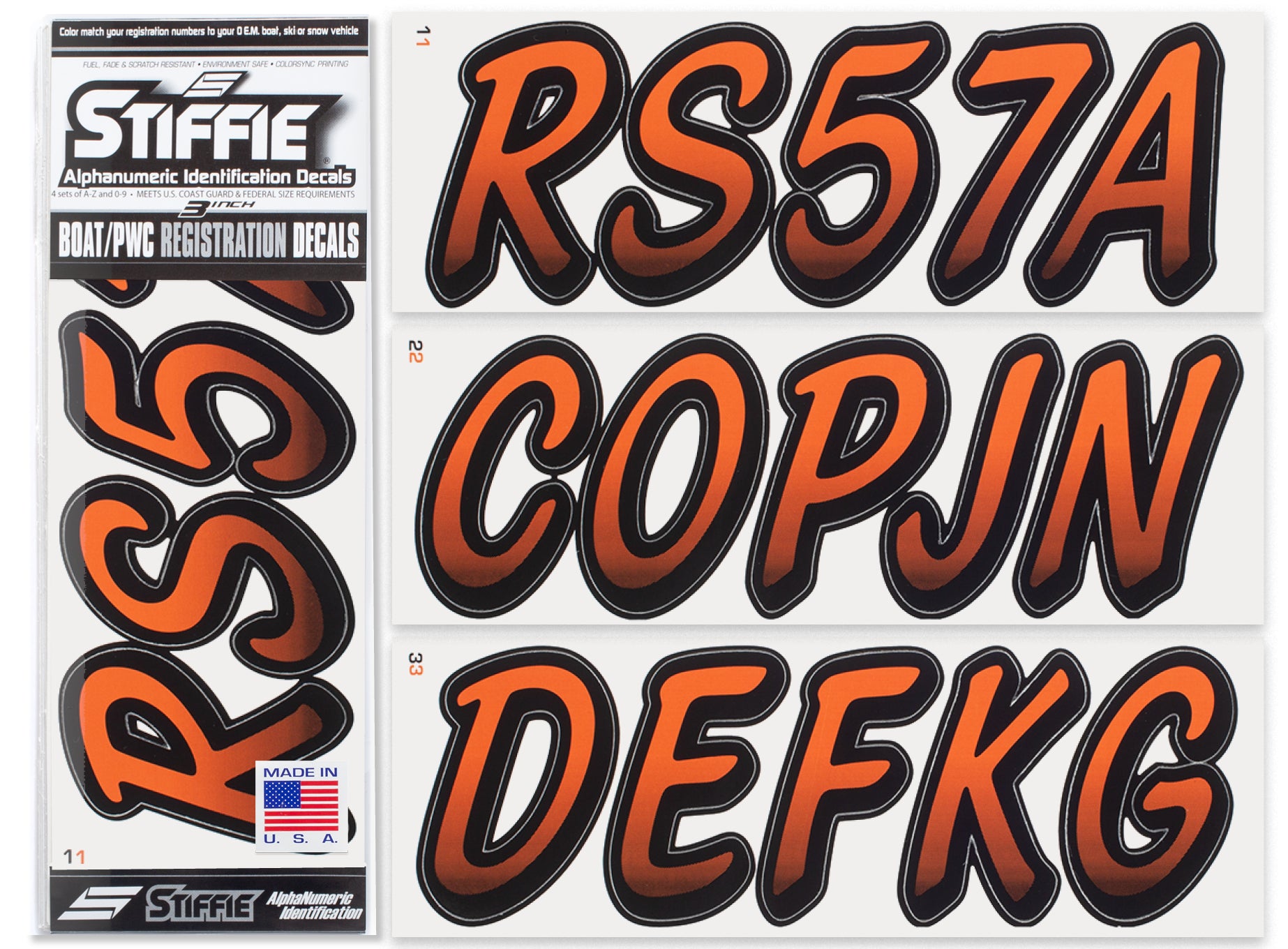 STIFFIE Whipline Rust/Black 3" Boat & PWC Registration Decals • Numbers Letters Stickers
