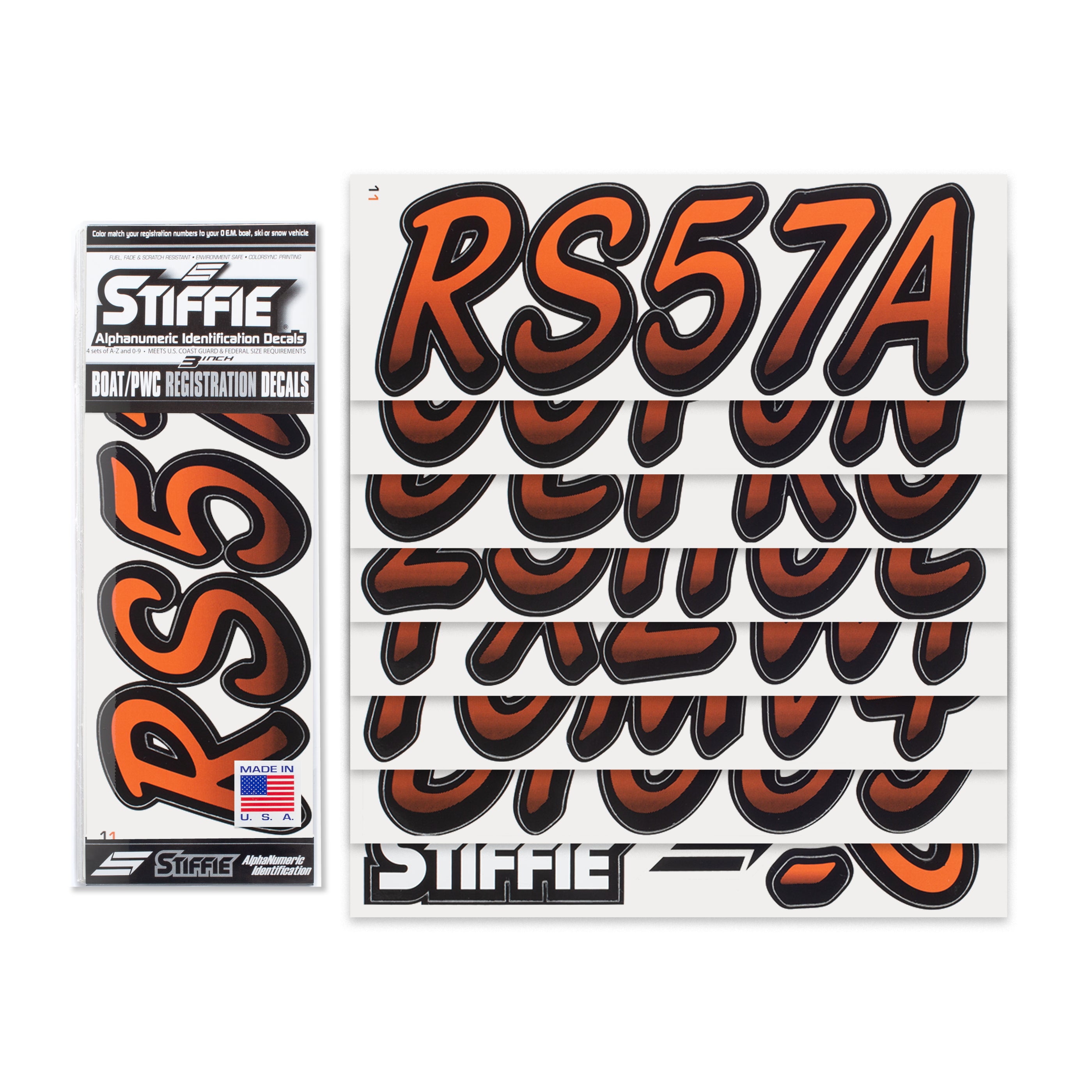 STIFFIE Whipline Rust/Black 3" Boat & PWC Registration Decals • Numbers Letters Stickers