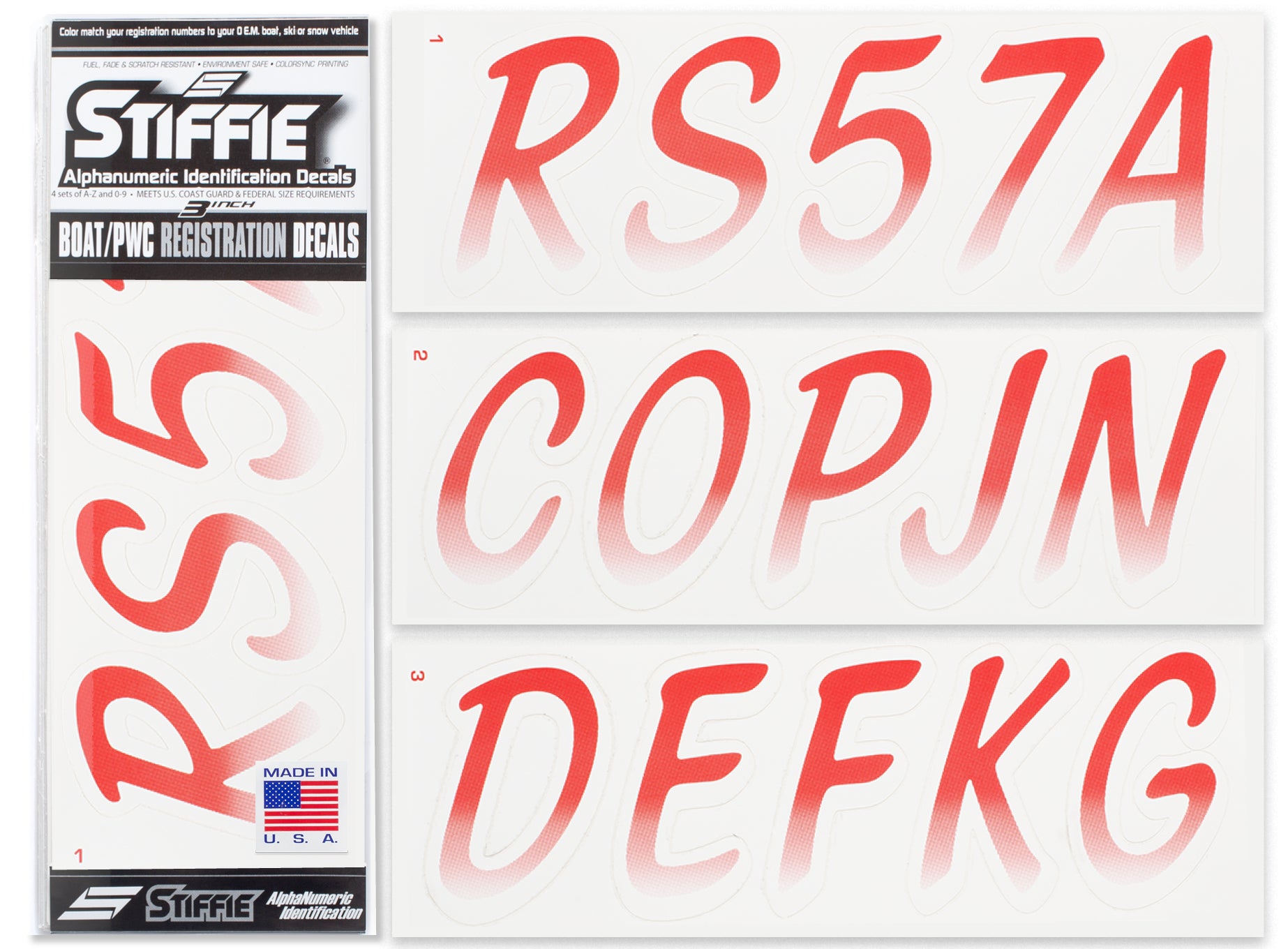 STIFFIE Whipline Red/White 3" Alpha-Numeric Registration Identification Numbers Stickers Decals for Boats & Personal Watercraft