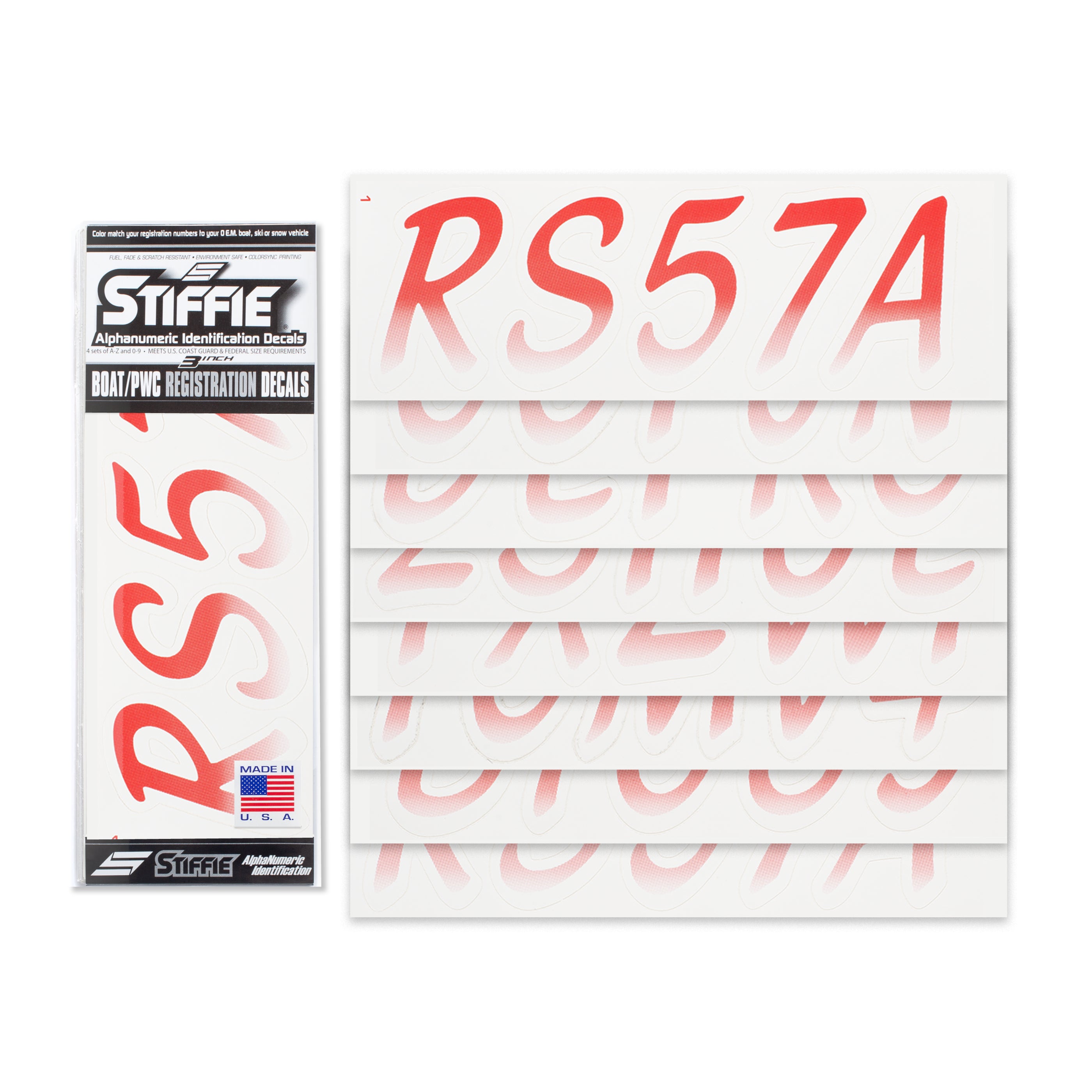 STIFFIE Whipline Red/White 3" Alpha-Numeric Registration Identification Numbers Stickers Decals for Boats & Personal Watercraft