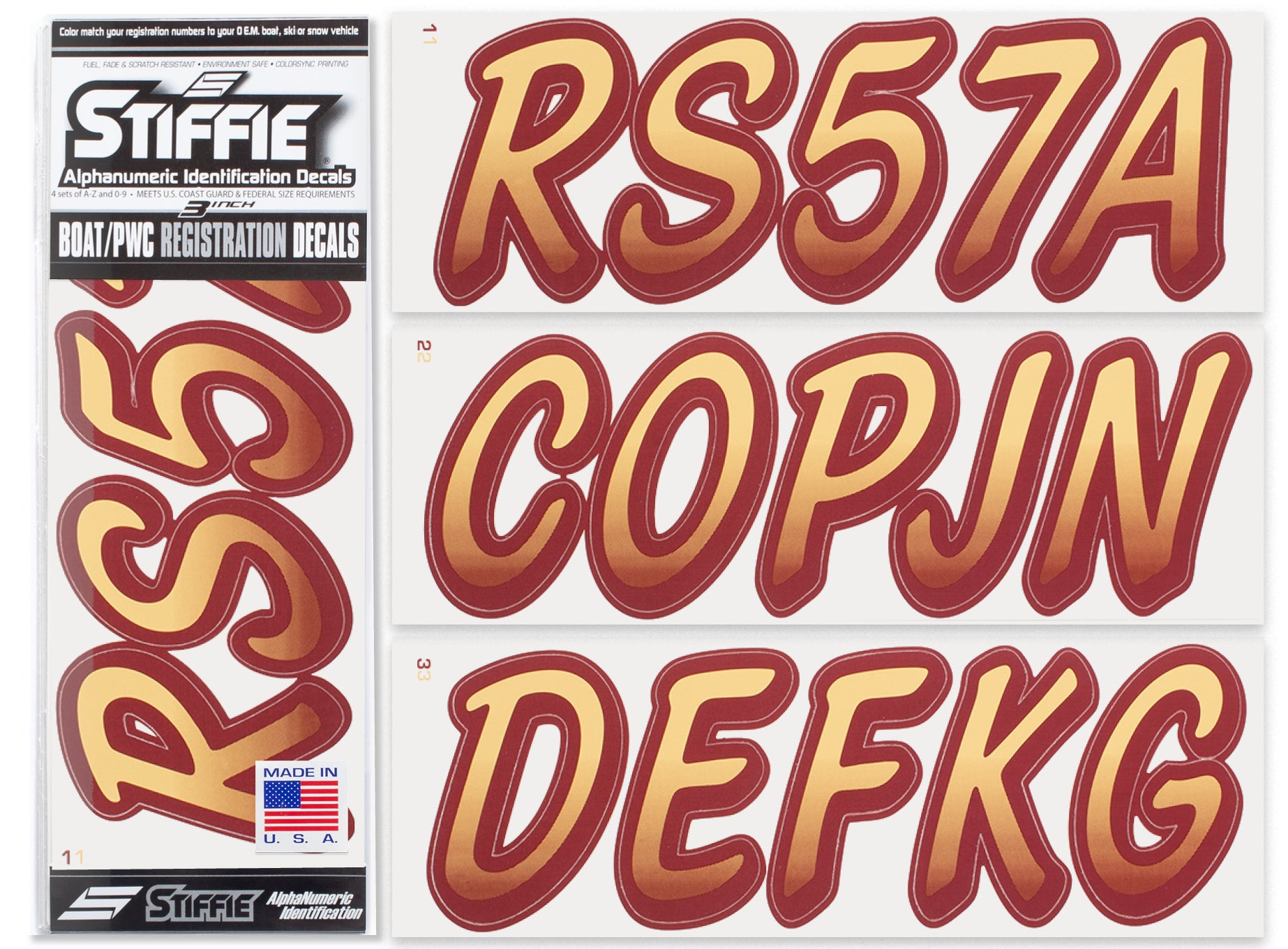 Stiffie Whipline Tan/Burgundy 3" Alpha-Numeric Registration Identification Numbers Stickers Decals for Boats & Personal Watercraft