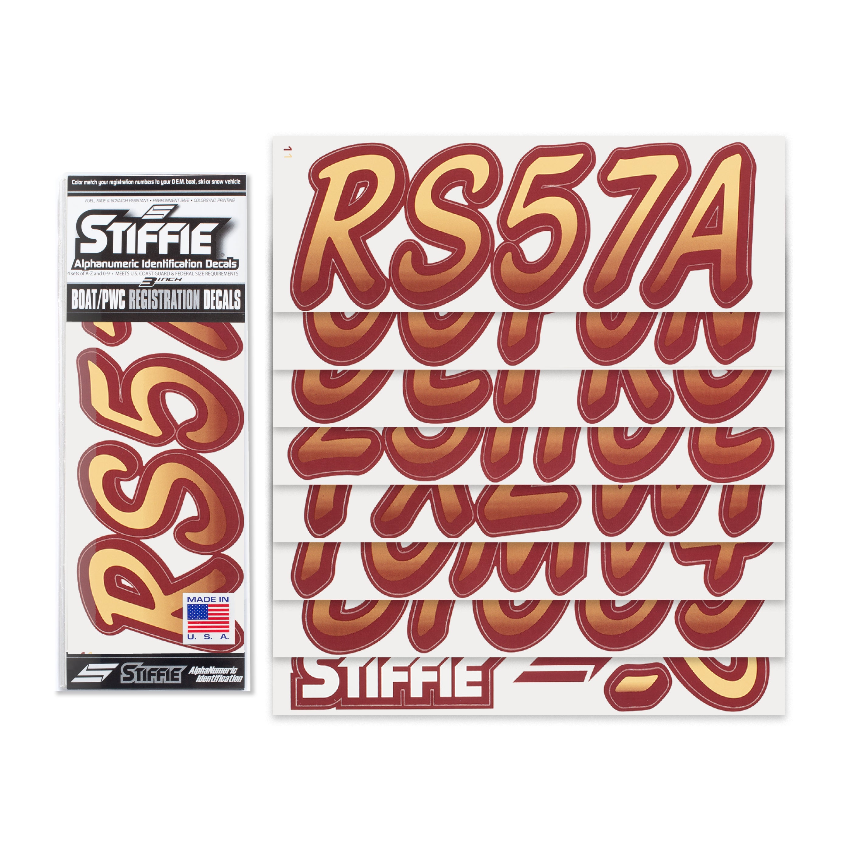 Stiffie Whipline Tan/Burgundy 3" Alpha-Numeric Registration Identification Numbers Stickers Decals for Boats & Personal Watercraft