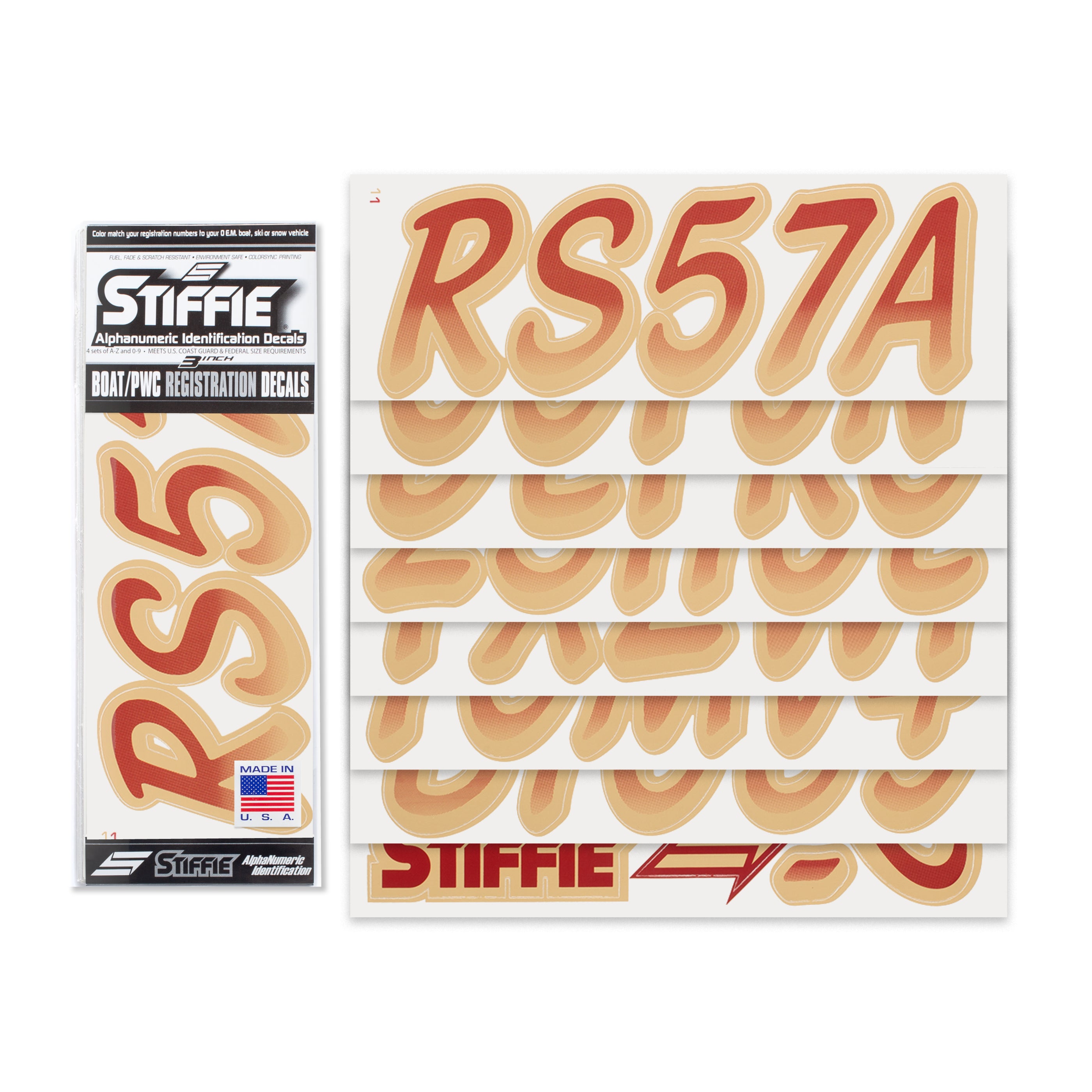Stiffie Whipline Burgundy/Tan 3" Alpha-Numeric Registration Identification Numbers Stickers Decals for Boats & Personal Watercraft