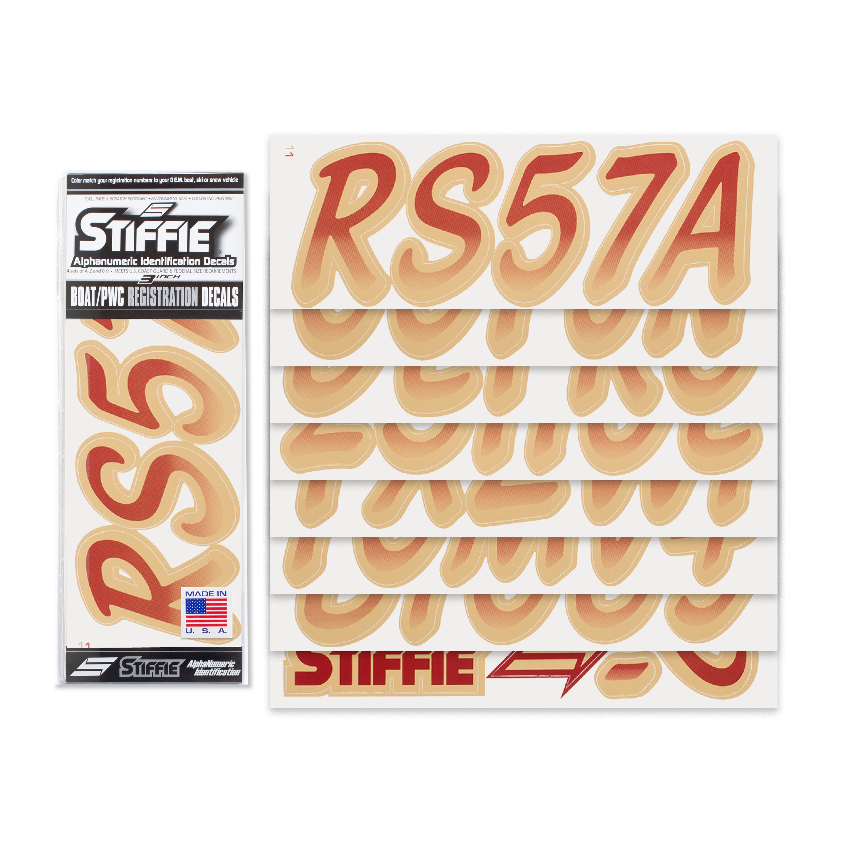 STIFFIE Whipline Burgundy/Tan 3" Boat & PWC Registration Decals • Numbers Letters Stickers