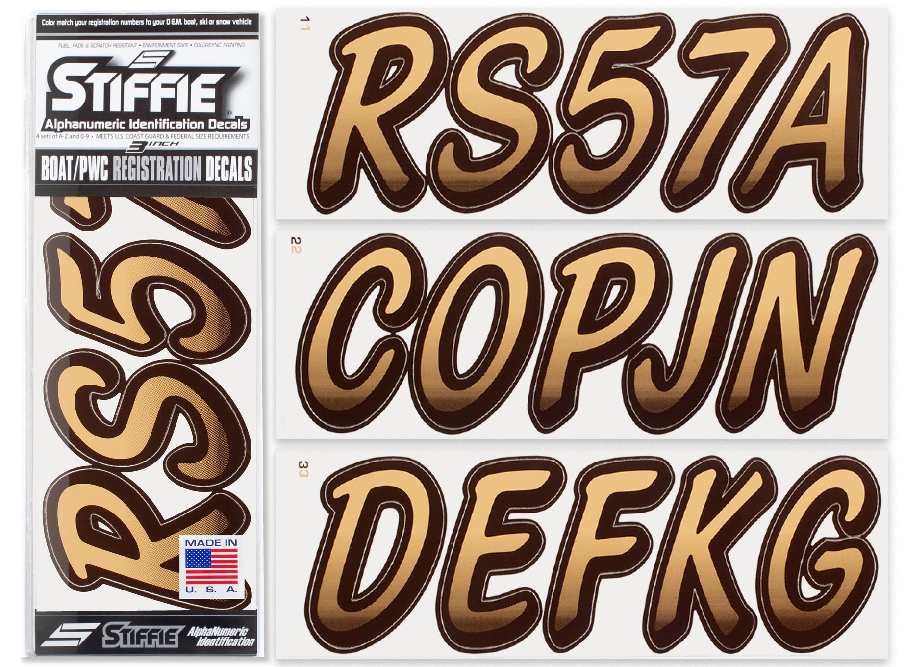 Stiffie Whipline Sand/Brown 3" Alpha-Numeric Registration Identification Numbers Stickers Decals for Boats & Personal Watercraft