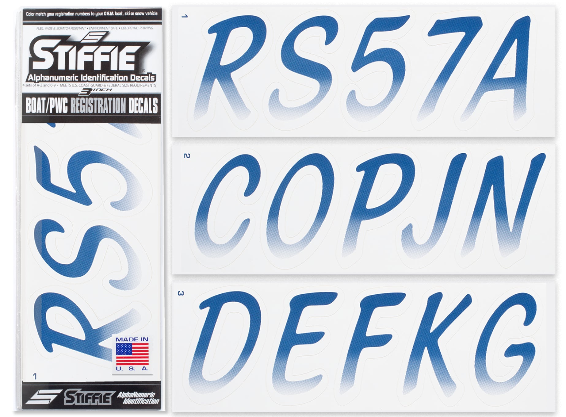 STIFFIE Whipline Navy/White 3" Alpha-Numeric Registration Identification Numbers Stickers Decals for Boats & Personal Watercraft