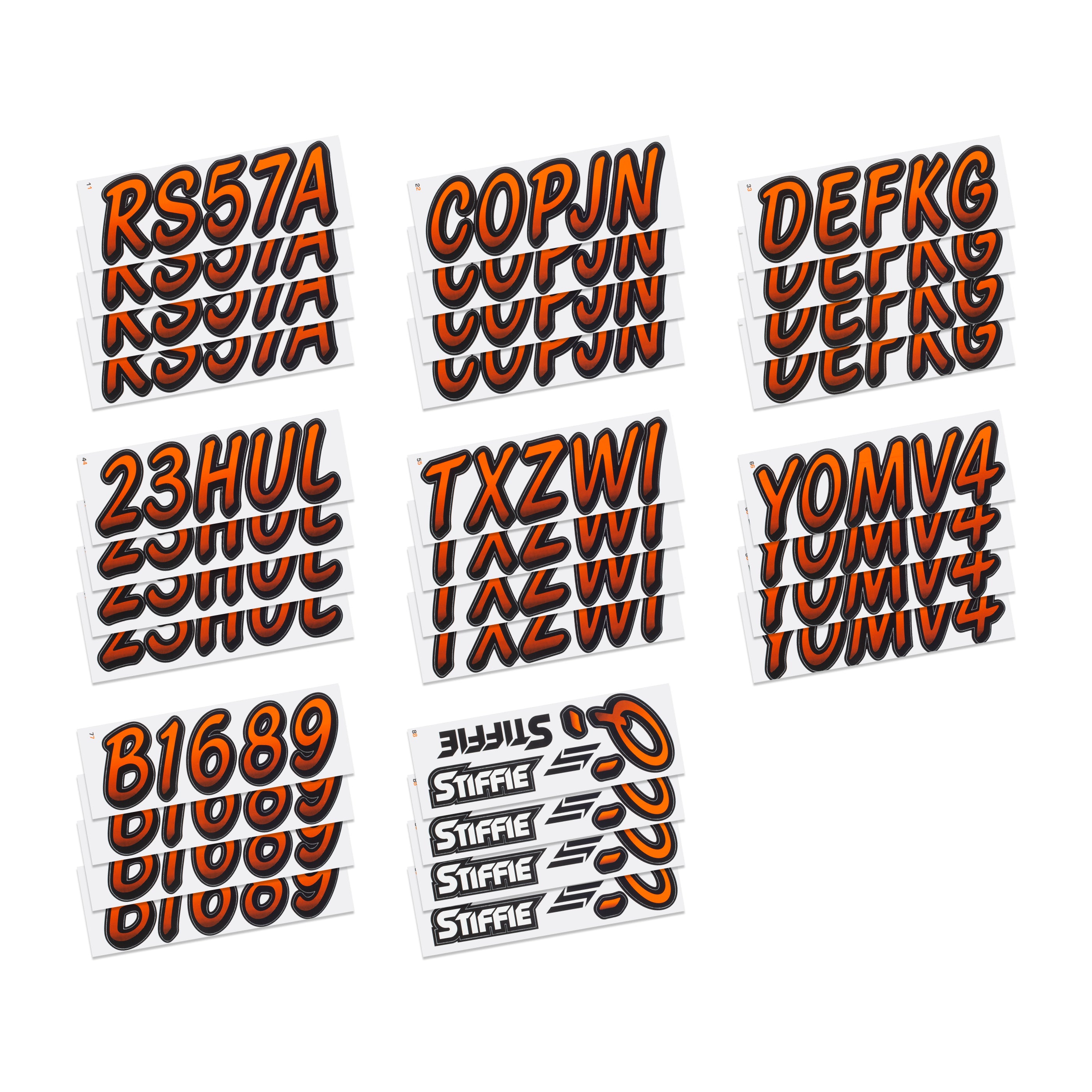 Stiffie Whipline WL90 Boat/PWC Registration Number Decals - Orange/Black, Made In USA