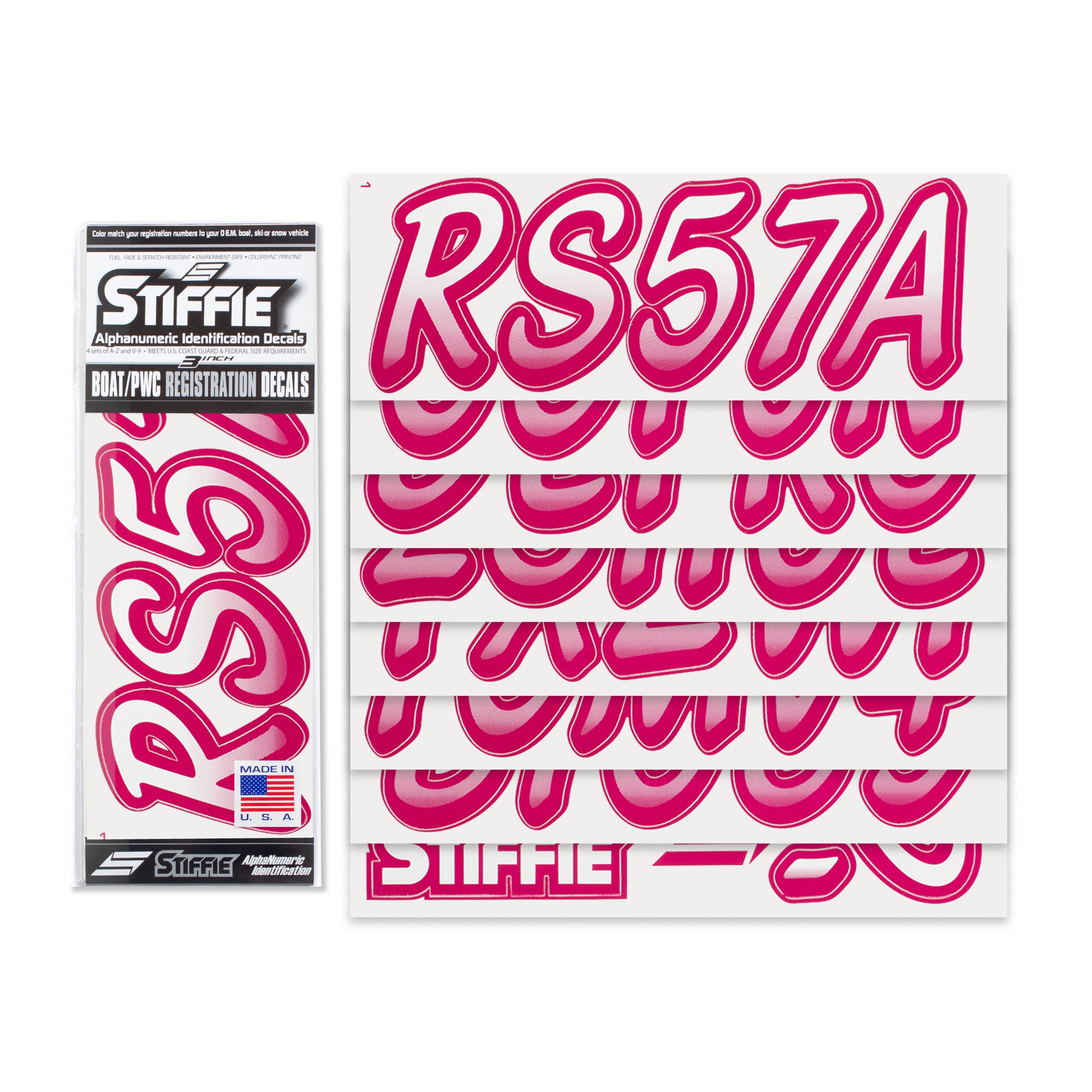 STIFFIE Whipline White/Berry 3" Alpha-Numeric Registration Identification Numbers Stickers Decals for Boats & Personal Watercraft