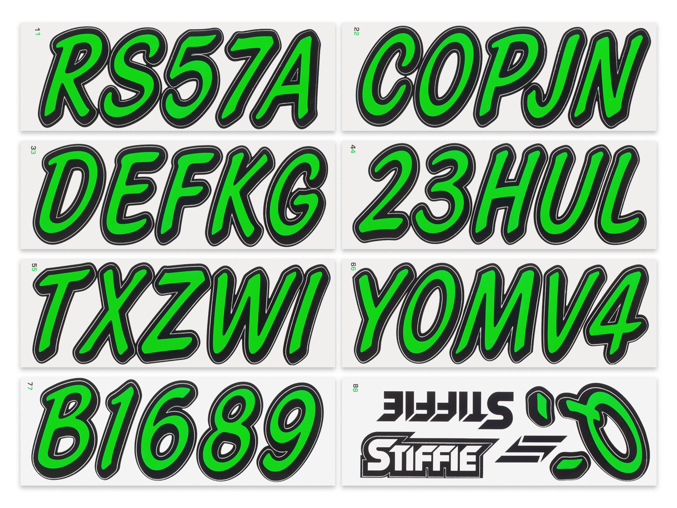Atv Letters STIFFIE Whipline Solid Electric Green/Black 3” Boat & PWC Registration