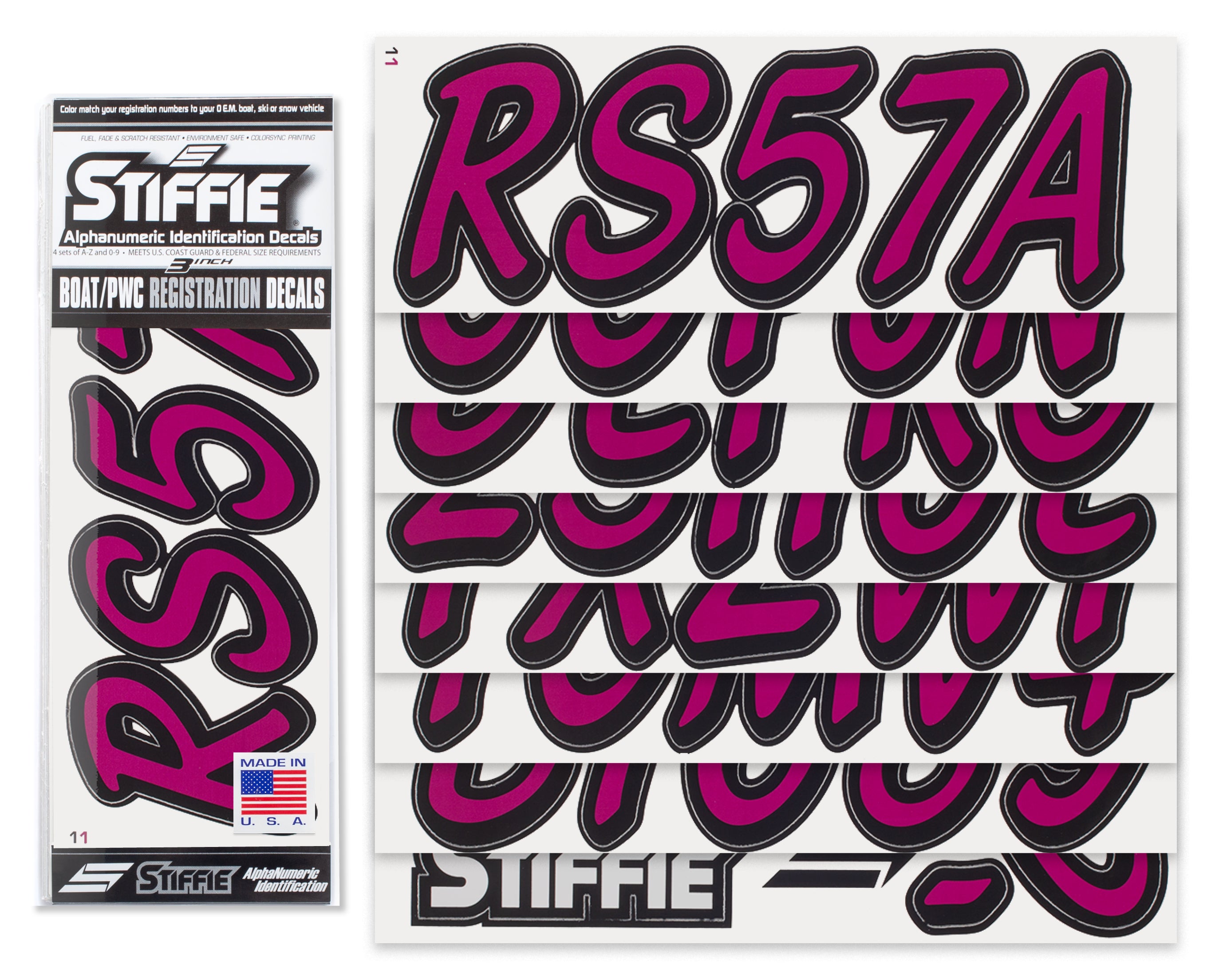 STIFFIE Whipline Solid Wine/Black 3" Alpha-Numeric Registration Identification Numbers Stickers Decals for Boats & Personal Watercraft