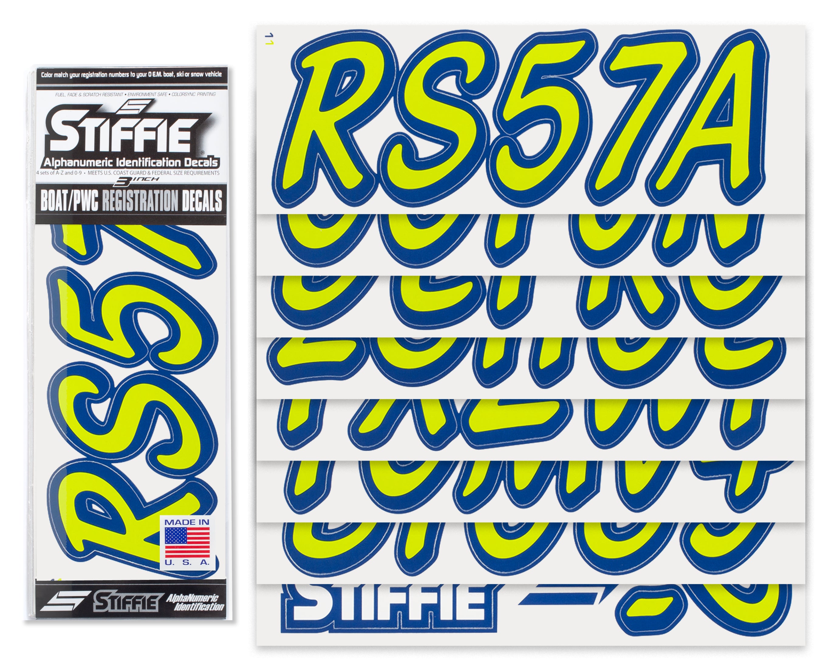 STIFFIE Whipline Solid Atomic Green/Navy 3" Alpha-Numeric Registration Identification Numbers Stickers Decals for Boats & Personal Watercraft