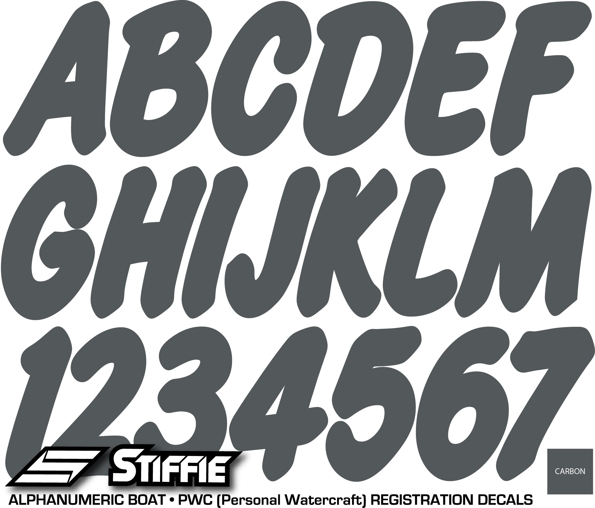 STIFFIE Whip-One Carbon 3” Boat & PWC Registration Decals • Numbers Le