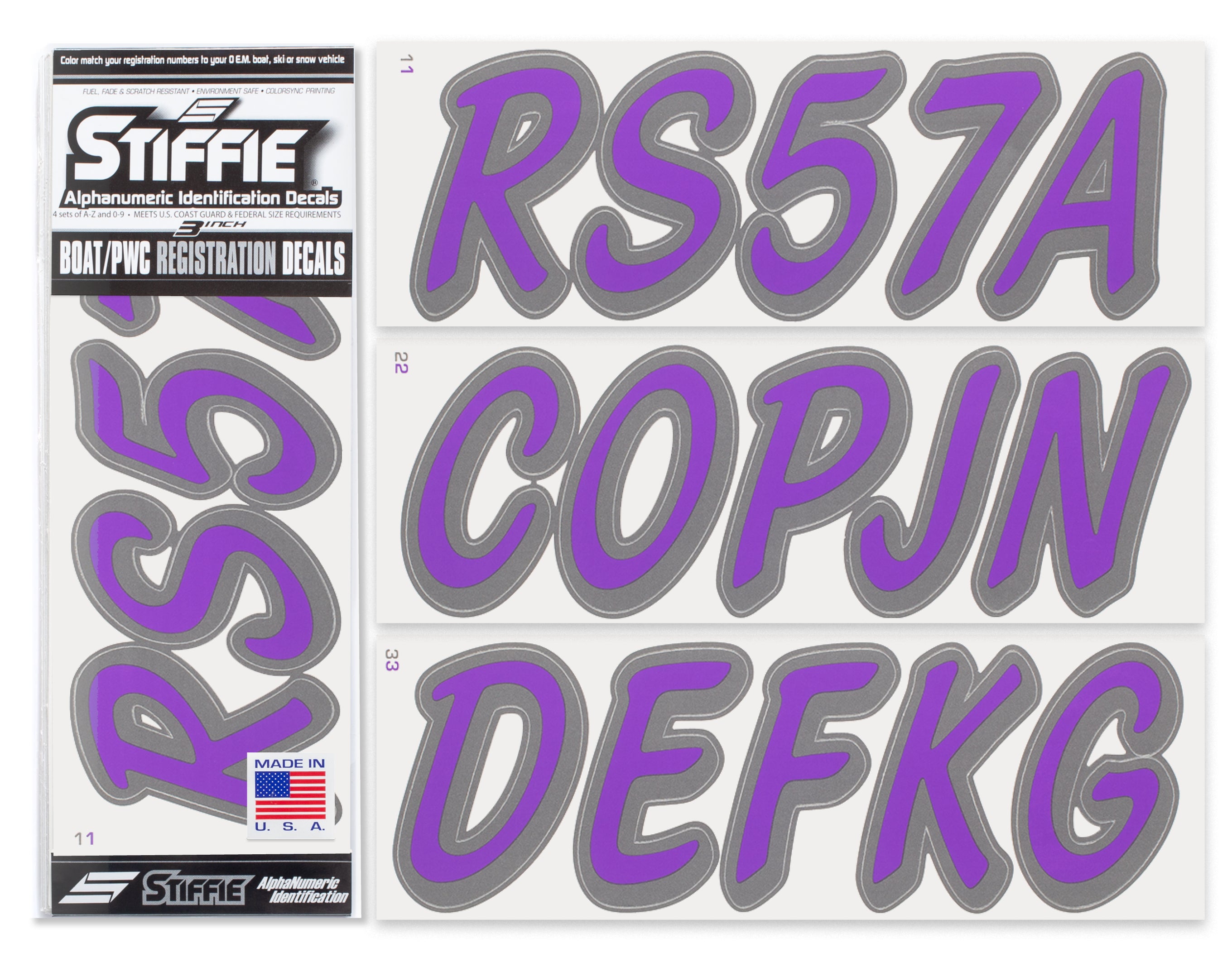 Stiffie Whipline WL45 Boat Decal Set – Purple & Black Registration Numbers For PWC/Sea-Doo