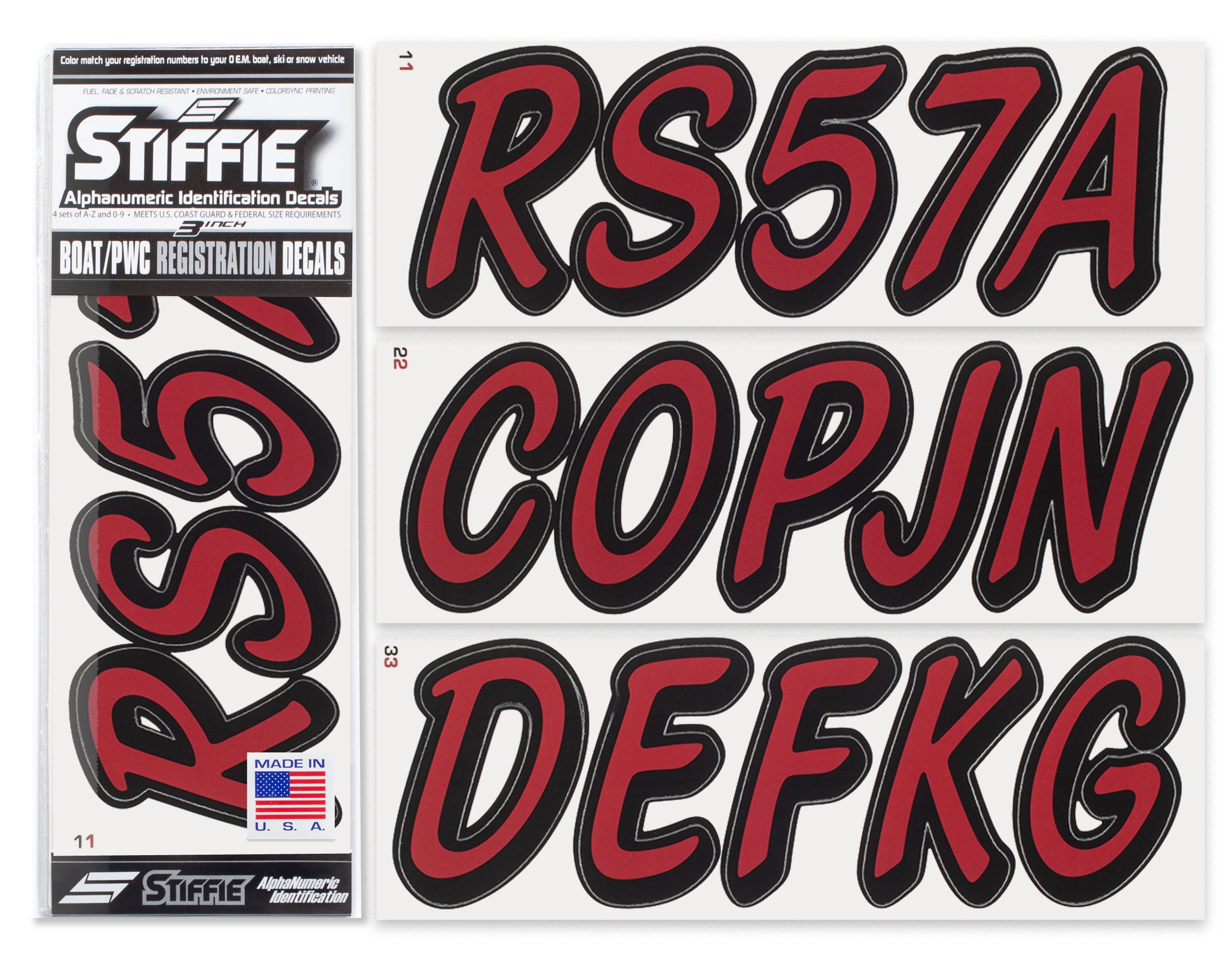 STIFFIE Whipline Solid Burgundy/Black 3" Alpha-Numeric Registration Identification Numbers Stickers Decals for Boats & Personal Watercraft