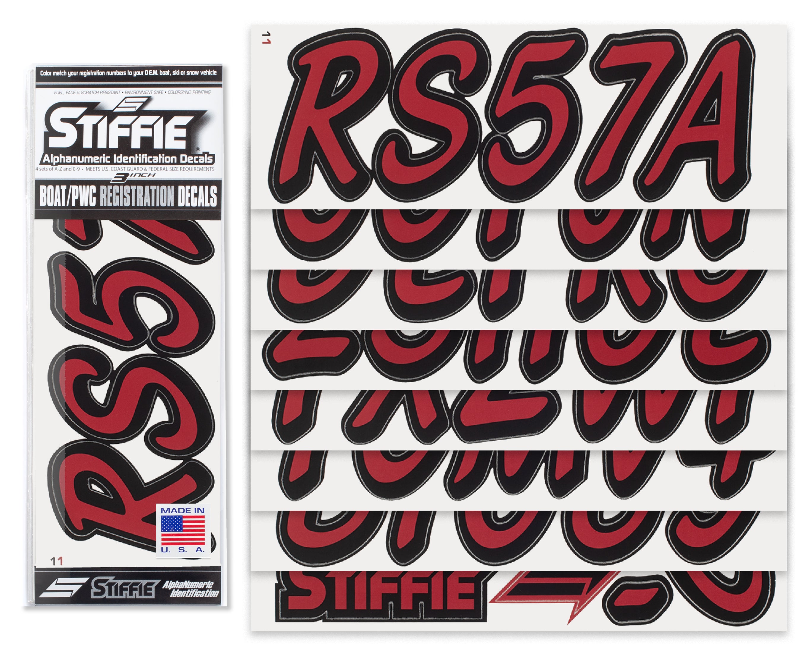 STIFFIE Whipline Solid Burgundy/Black 3" Alpha-Numeric Registration Identification Numbers Stickers Decals for Boats & Personal Watercraft