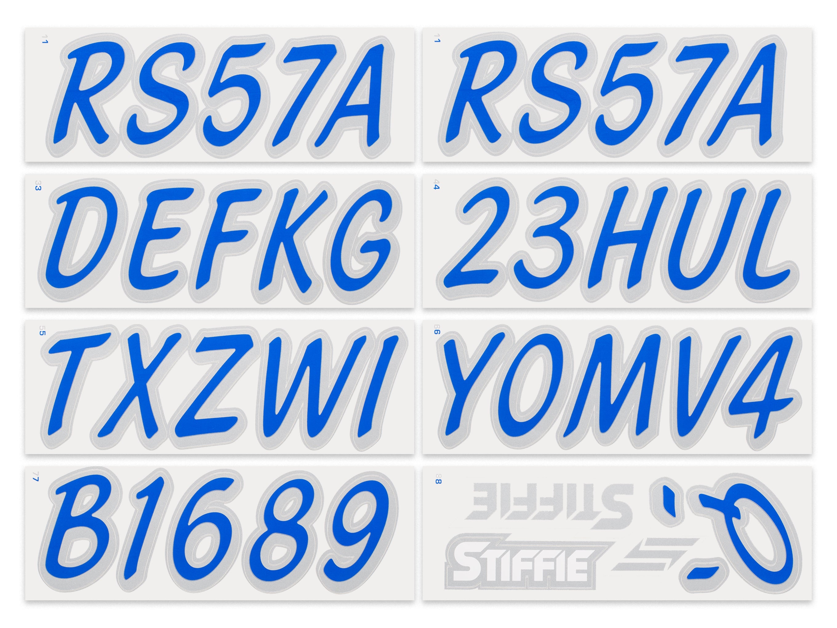STIFFIE Whipline Solid Blue/Metallic Silver 3" Alpha-Numeric Registration Identification Numbers Stickers Decals for Boats & Personal Watercraft
